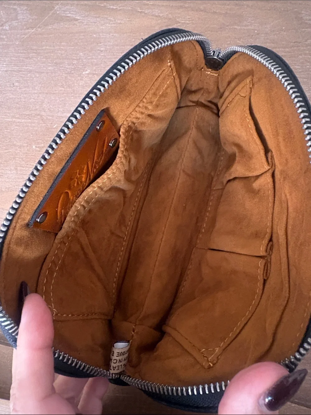 Patricia Nash Black Leather Crescent Zip Pouch